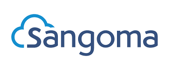 Sangoma logo featuring a cloud icon and the word 'Sangoma' in blue and dark blue text.
