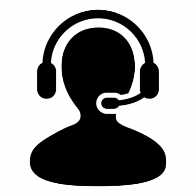 Silhouette of a customer support representative wearing a headset with a microphone.
