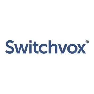Logo of Switchvox in blue text with a registered trademark symbol.