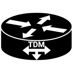 Black circular icon with arrows indicating data flow and the letters TDM in the center.