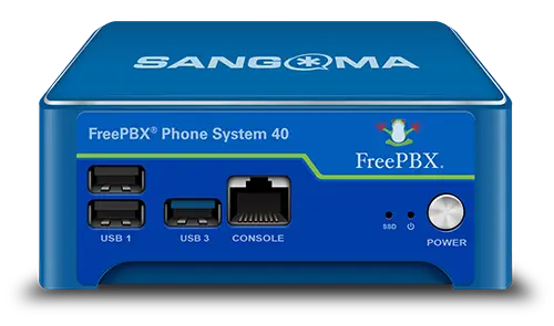 FreePBX Phone System 40 device with USB ports and network connection on the back.